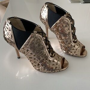 Jimmy Choo Metallic Tactic Laser-Cut Peep Toe Booties